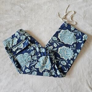 Vintage Tommy Hilfiger Women's Cropped Floral Pants Size 2 Blue Y2K 2002